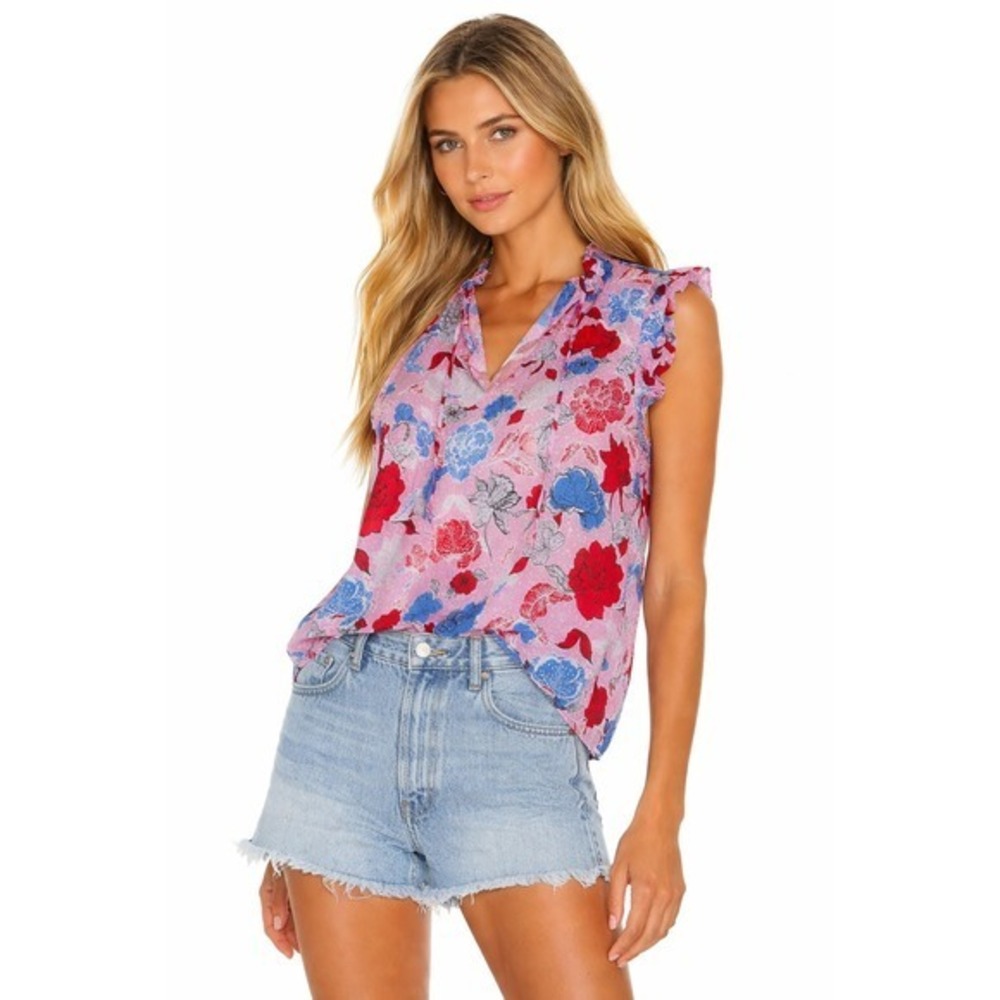 BB Dakota Steve Madden Pink Floral Ruffle Sleeveless Cotton Top Size‎ L NWT